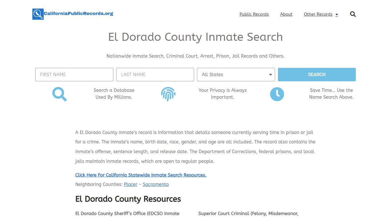 El Dorado County Inmate Search - Current & Past EDCSO CA Jail Records